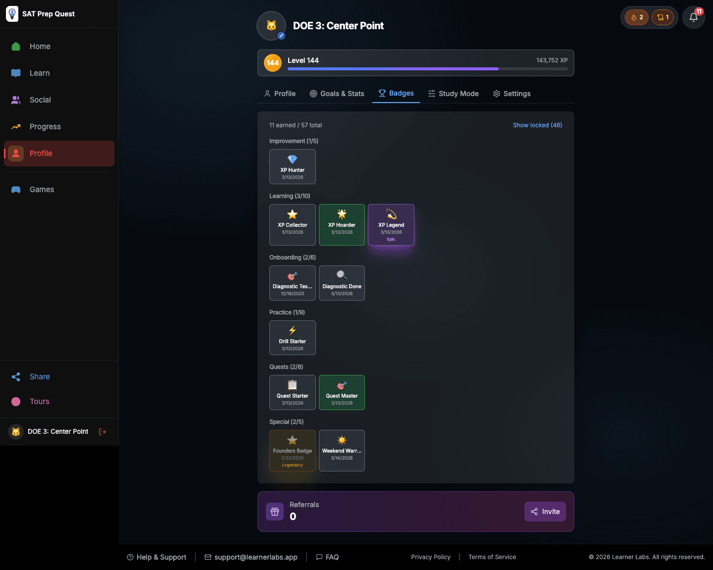 Achievement badges unlocked through practice